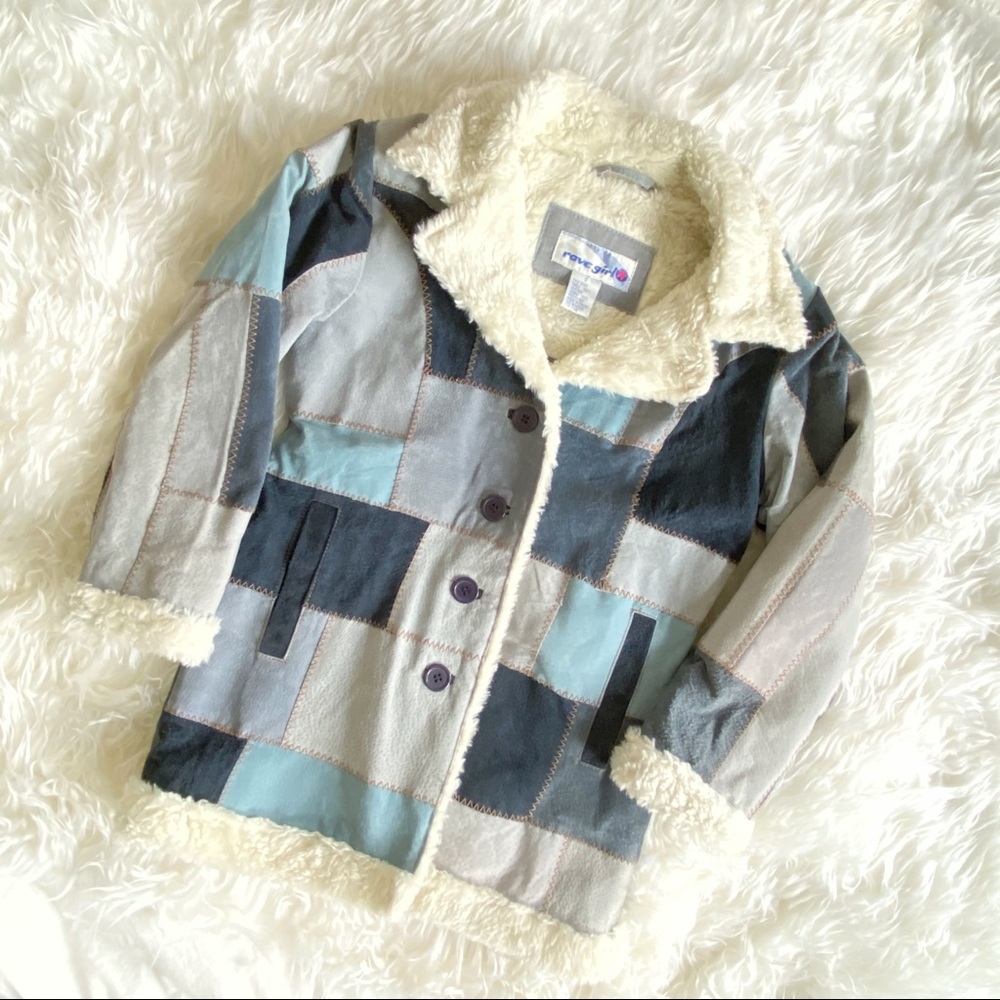 Dreamy Blue 90s/Y2K Suede Patchwork Coat